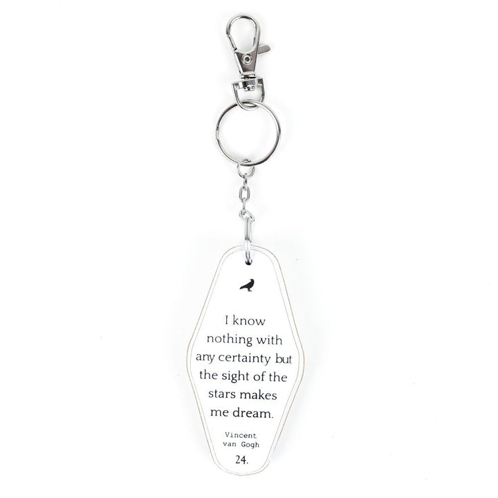 3.5" x 1.7" Reversible Wood Keychain ("Live Inspired" / Stars Quote) - Black/White