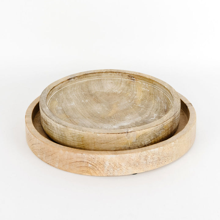 Round Mango Wood Nested Trays - Set of 2 (10" & 12") - Natural/White