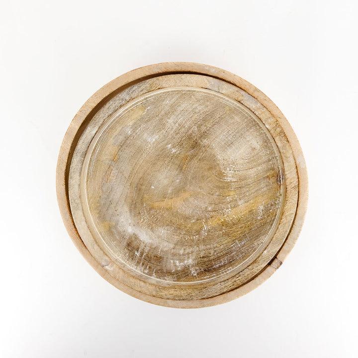 Round Mango Wood Nested Trays - Set of 2 (10" & 12") - Natural/White