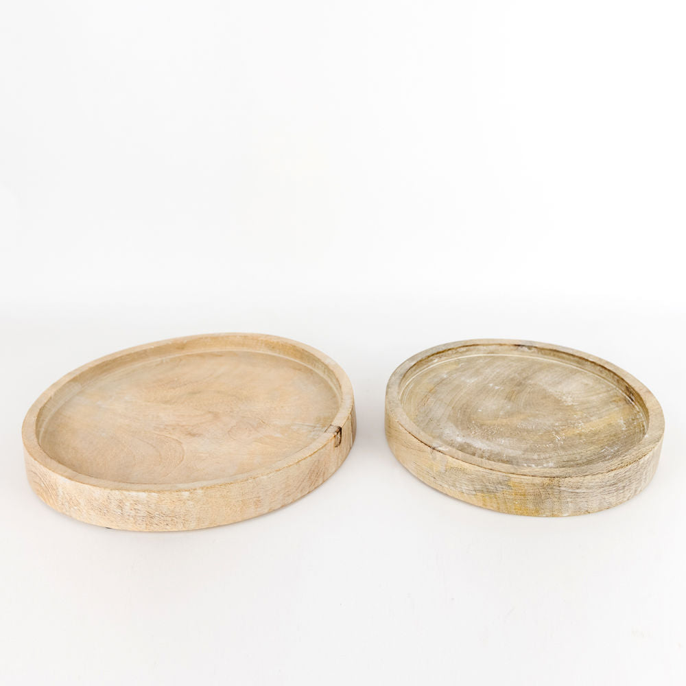 Round Mango Wood Nested Trays - Set of 2 (10" & 12") - Natural/White