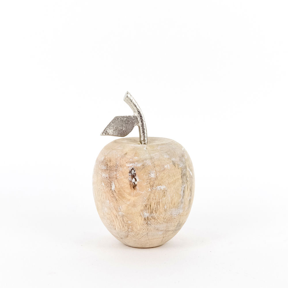 Mango Wood Apple Decor - Natural Silver Finish