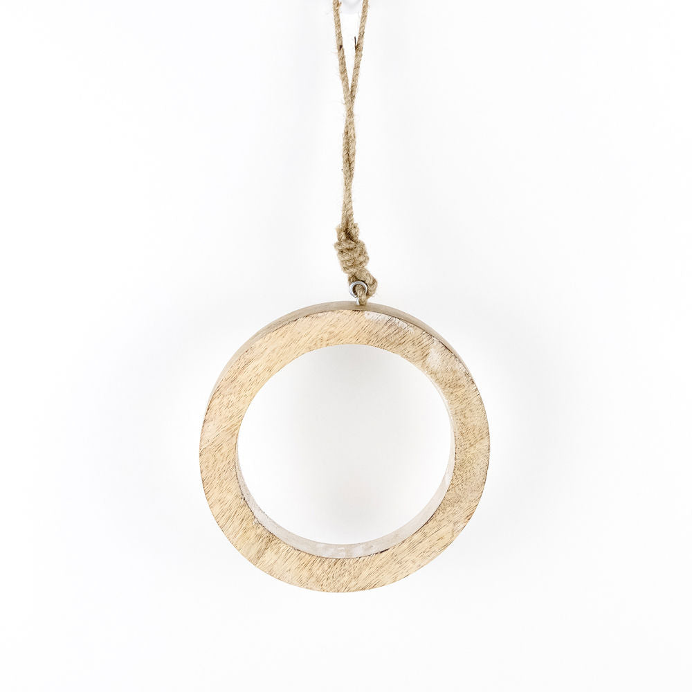 6" x 6" Circle Mango Wood Hanging Ornament - Natural/White |