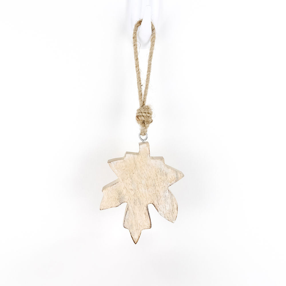 Mango Wood Leaf Ornament in Neutral White