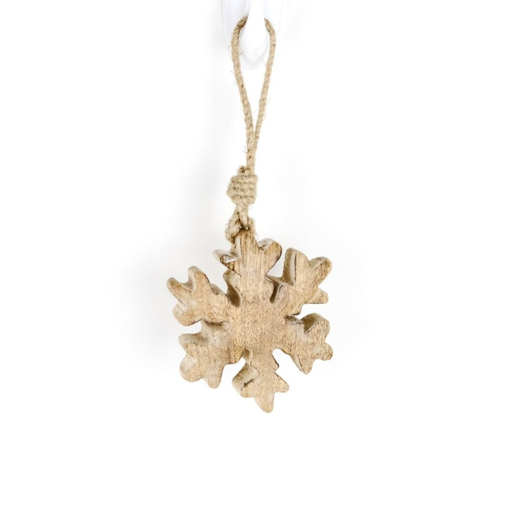4" x 4" Snowflake Mango Wood Hanging Ornament - Natural