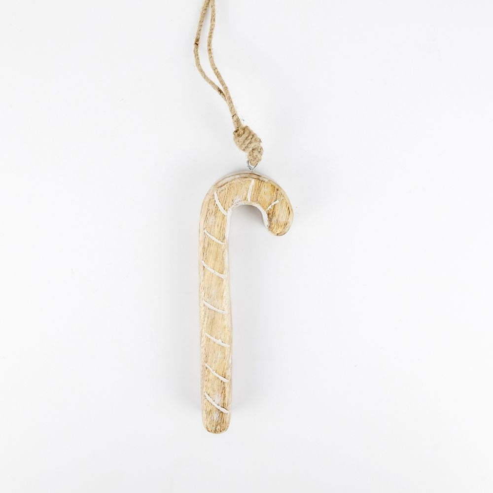 3" x 8" Candy Cane Mango Wood Hanging Ornament - Natural/White