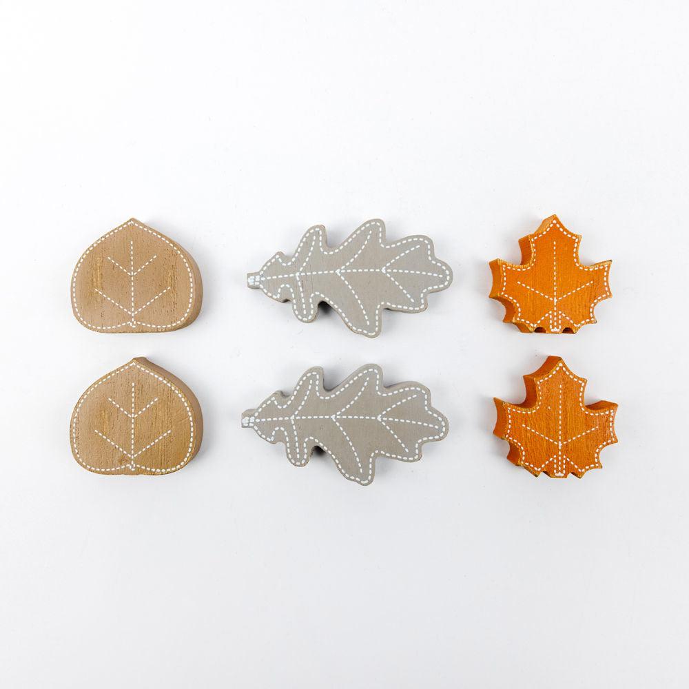 Wooden Autumn Leaves Decor Set - 6 Piece Multicolor Collection