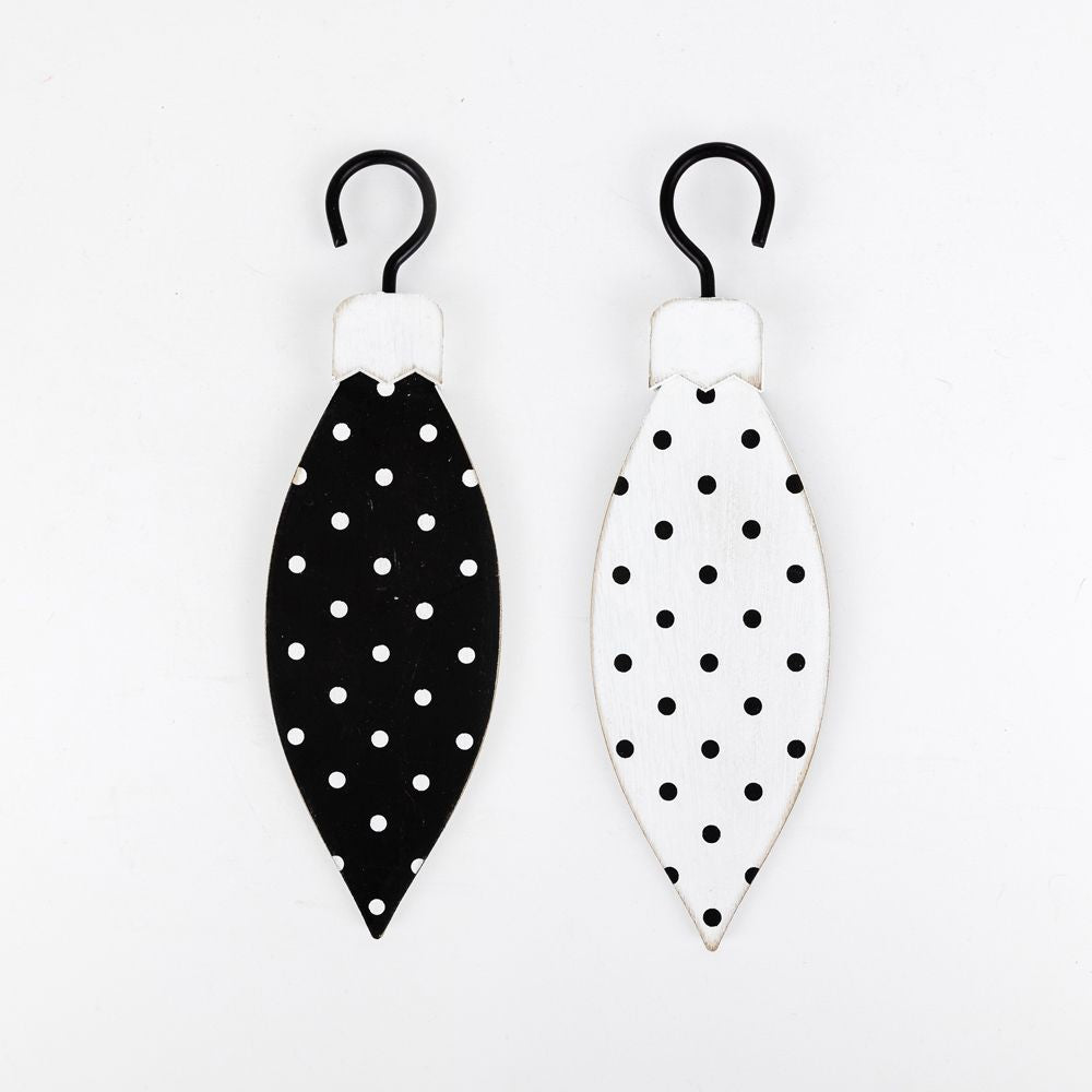 2" x 6" Double-Sided Polka Dot Teardrop Wood Ornament - White/Black