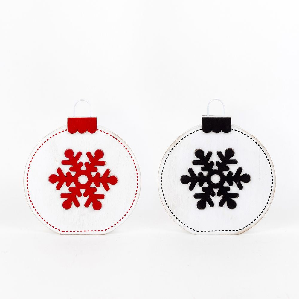 Reversible Snowflake Wood Shape - White, Black & Red