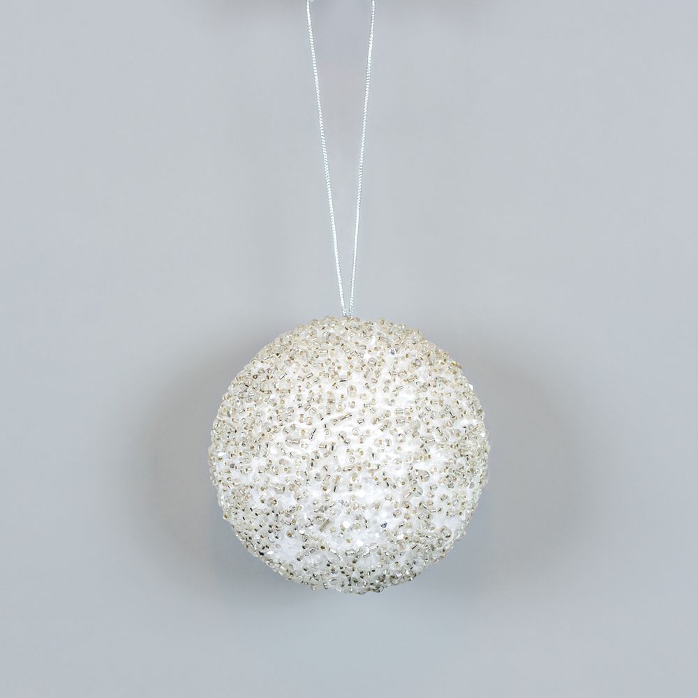 4" Jewel Ball Ornament in White