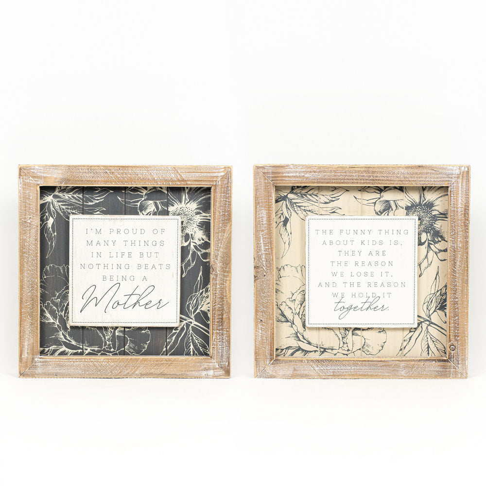 14" Reversible Wood Frame Sign - Proud/Funny Mom Decor