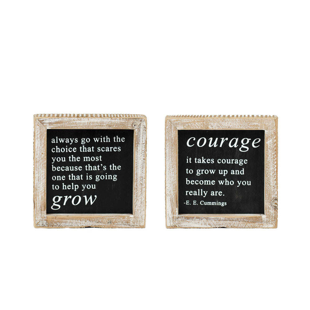 Reversible Wood Frame Sign - Courage/Grow