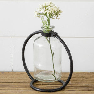 Black Glass Stem Vase with Metal Stand