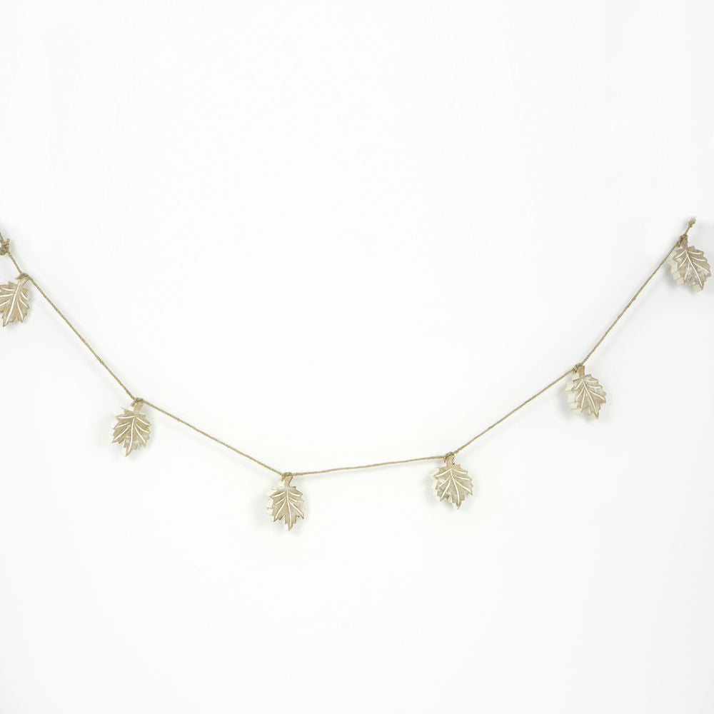 Mango Wood Leaf Garland - Natural White