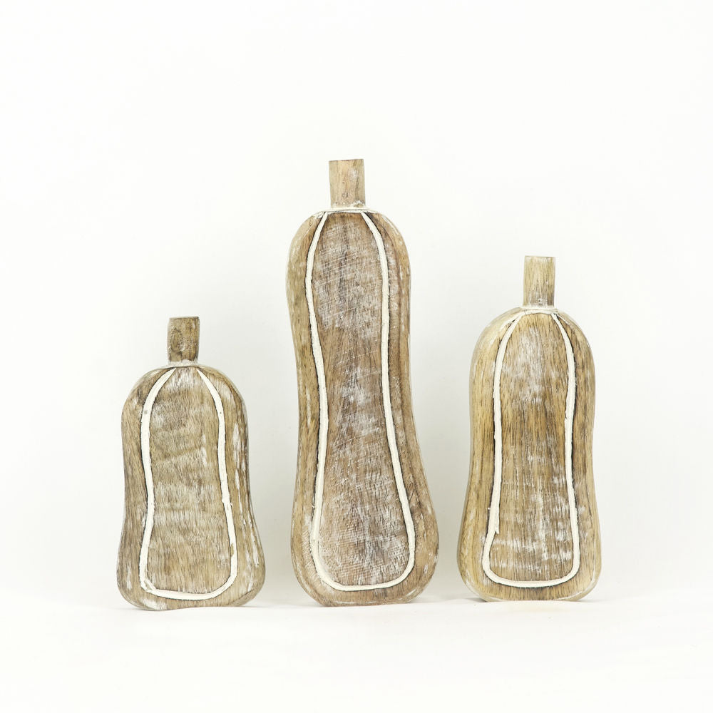 Mango Wood Pumpkins Decor Set of 3 - White Finish