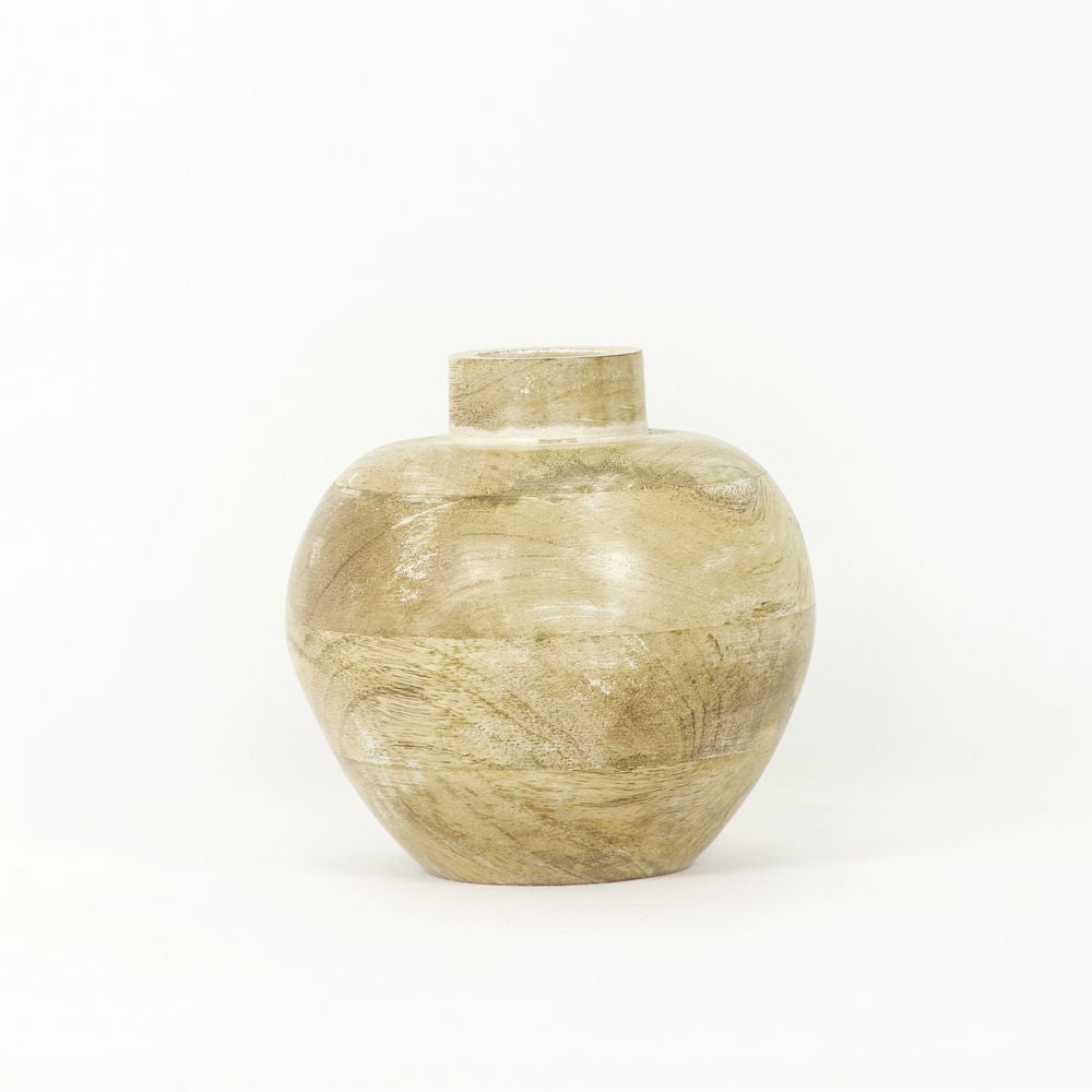 6x6 Mango Wood Vase in White