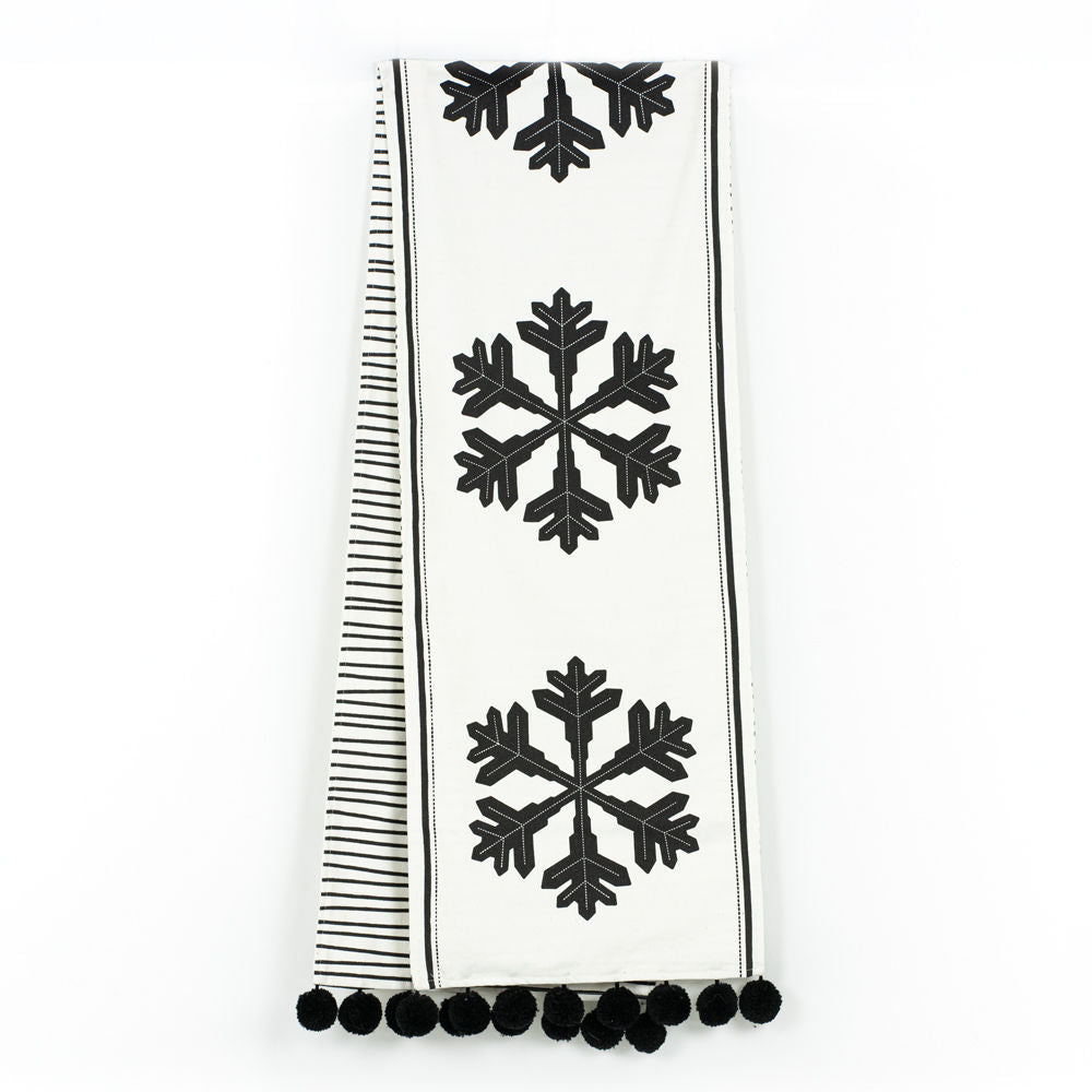 Reversible Linen Table Runner - Stripe & Snowflakes