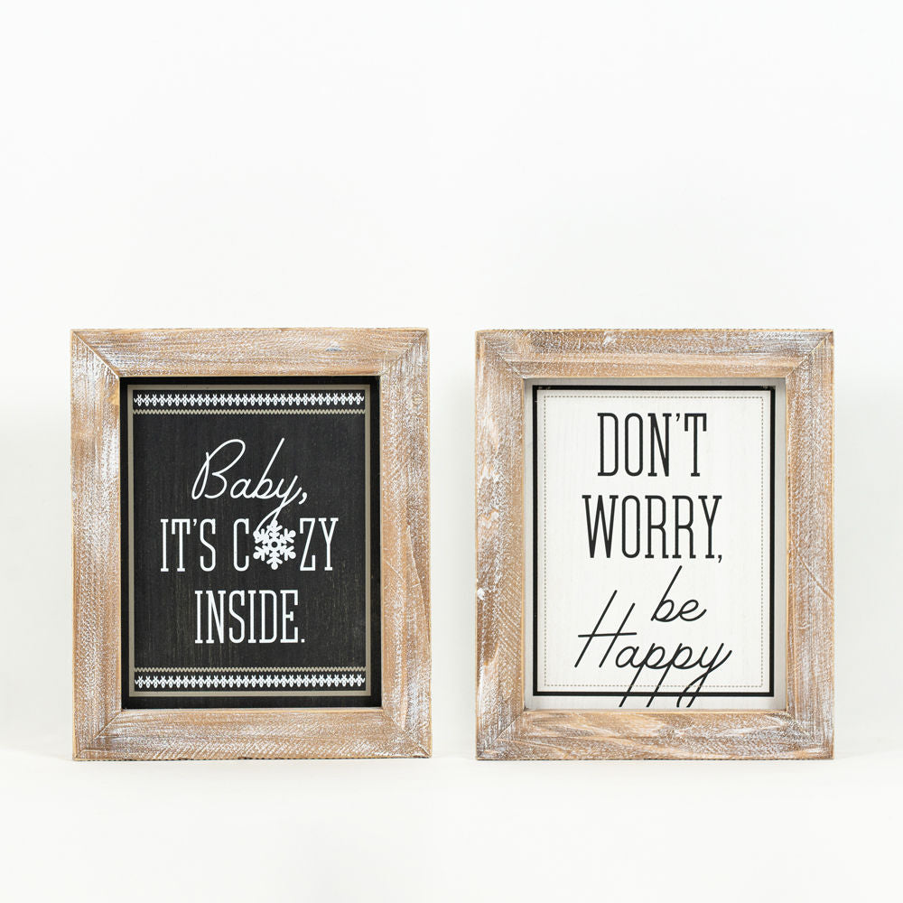Reversible Wood Frame Sign - COZY/WORRY - Mid-Century Holiday Decor