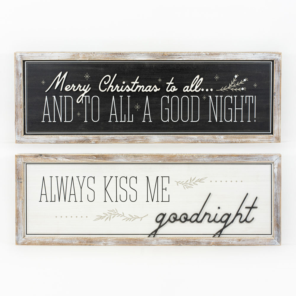 Reversible Wood Frame Sign - Night/Kiss Christmas Decor