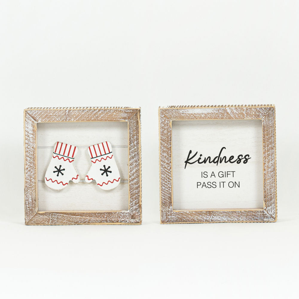 Kindness Gloves Reversible Wooden Framed Sign