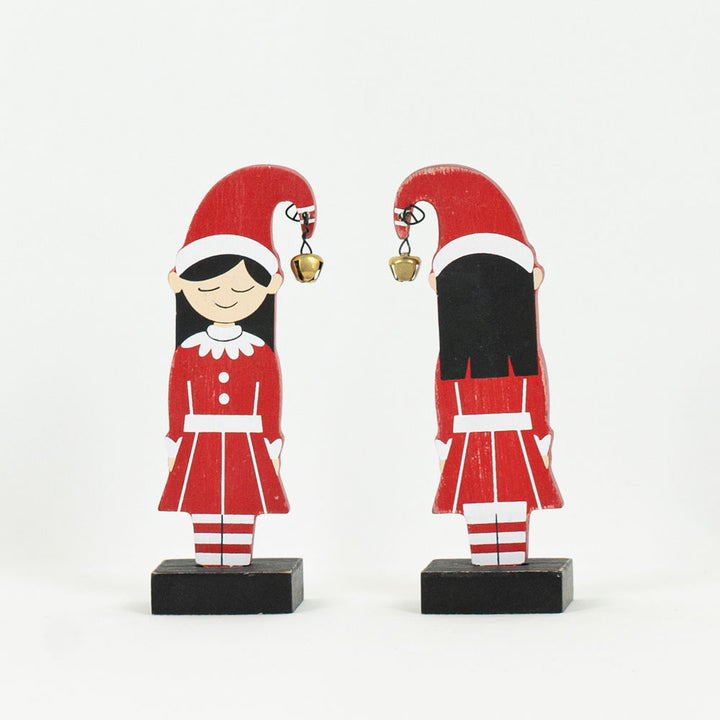 2" x 5" x 1" Wood Cutout Elf on Stand (Girl)