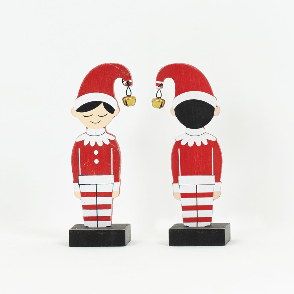 Multicolor Wood Elf on Stand - Holiday Decor