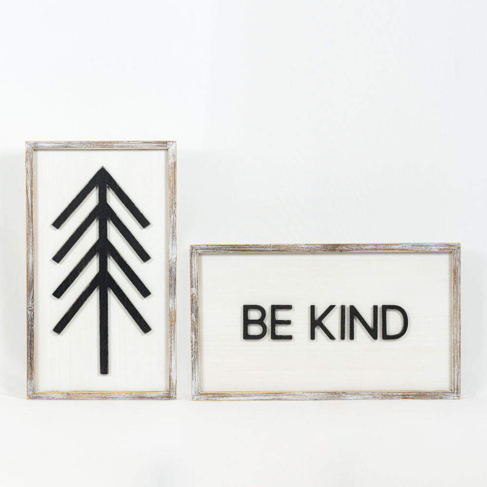 Dwella Decor Reversible Wood Frame Sign - Tree/Be Kind