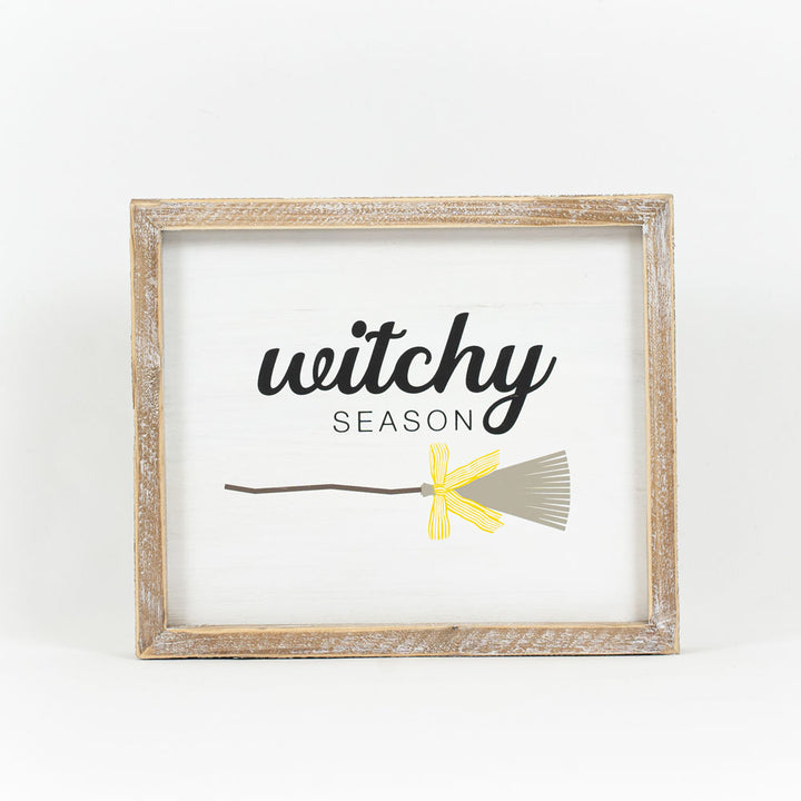 0" x 8" x 1.5" Reversible Wood Framed Sign (Pumpkin / Witchy)