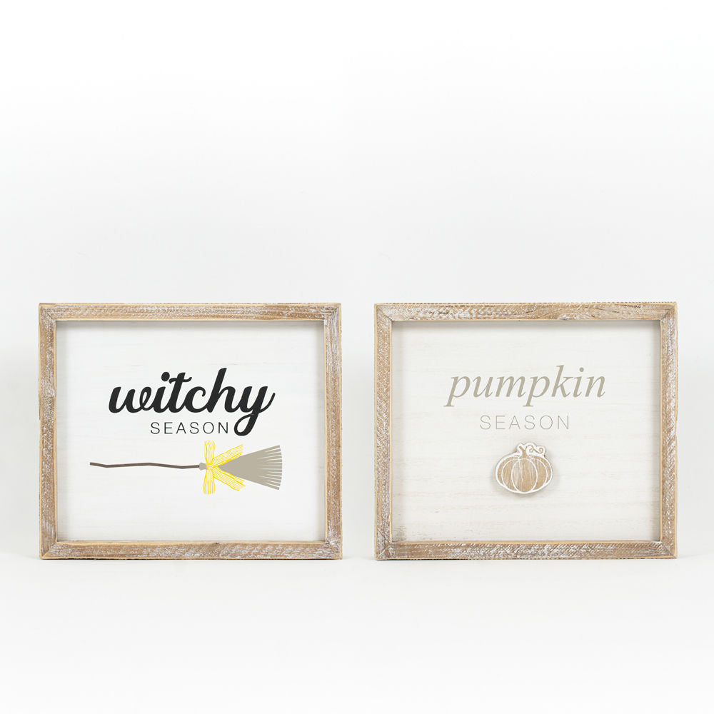 0" x 8" x 1.5" Reversible Wood Framed Sign (Pumpkin / Witchy)