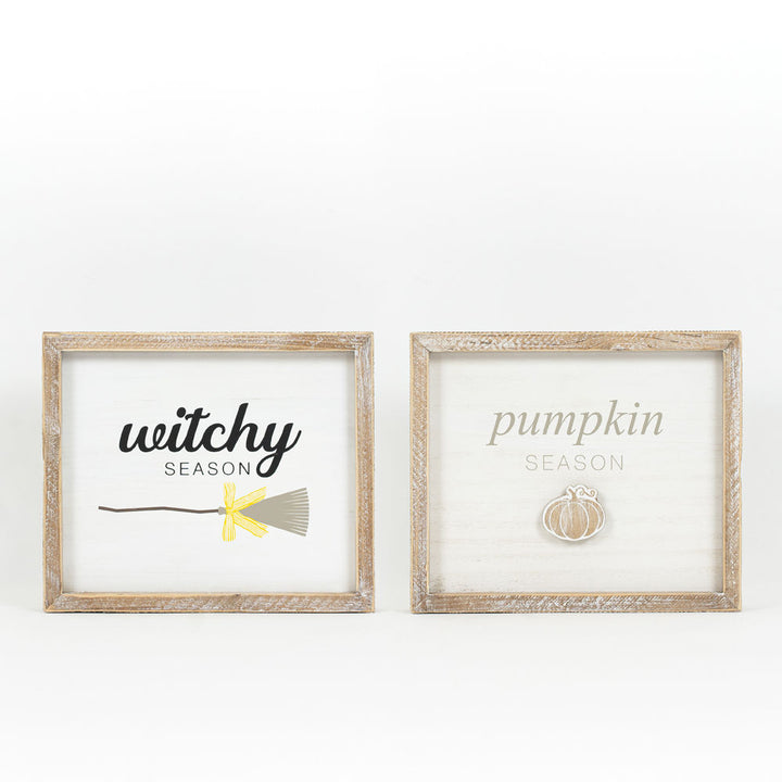 0" x 8" x 1.5" Reversible Wood Framed Sign (Pumpkin / Witchy)
