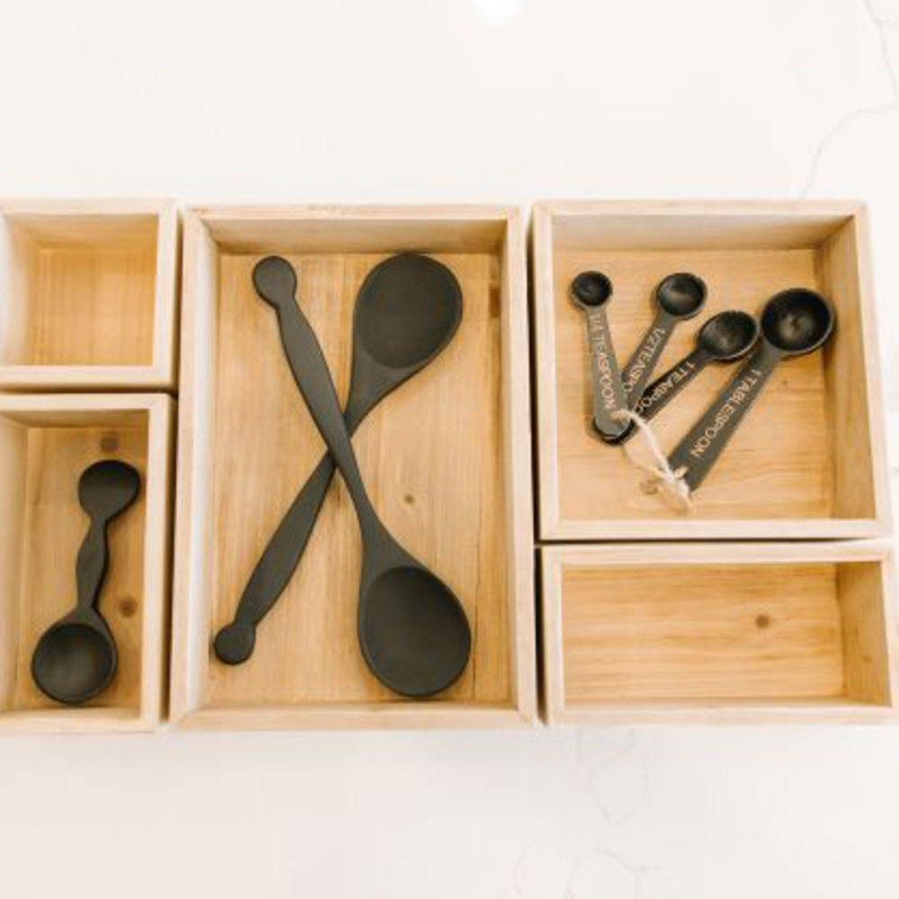 Wooden Storage Bin Set of 5 - Natural Wood Organizers
