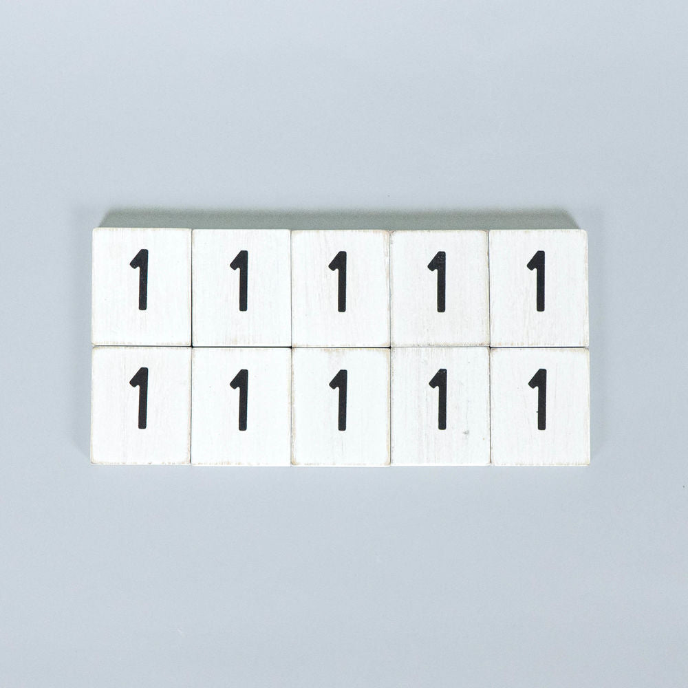 2" x 2" Wood Letter Tiles Set of Ten (#1 - White, Black)