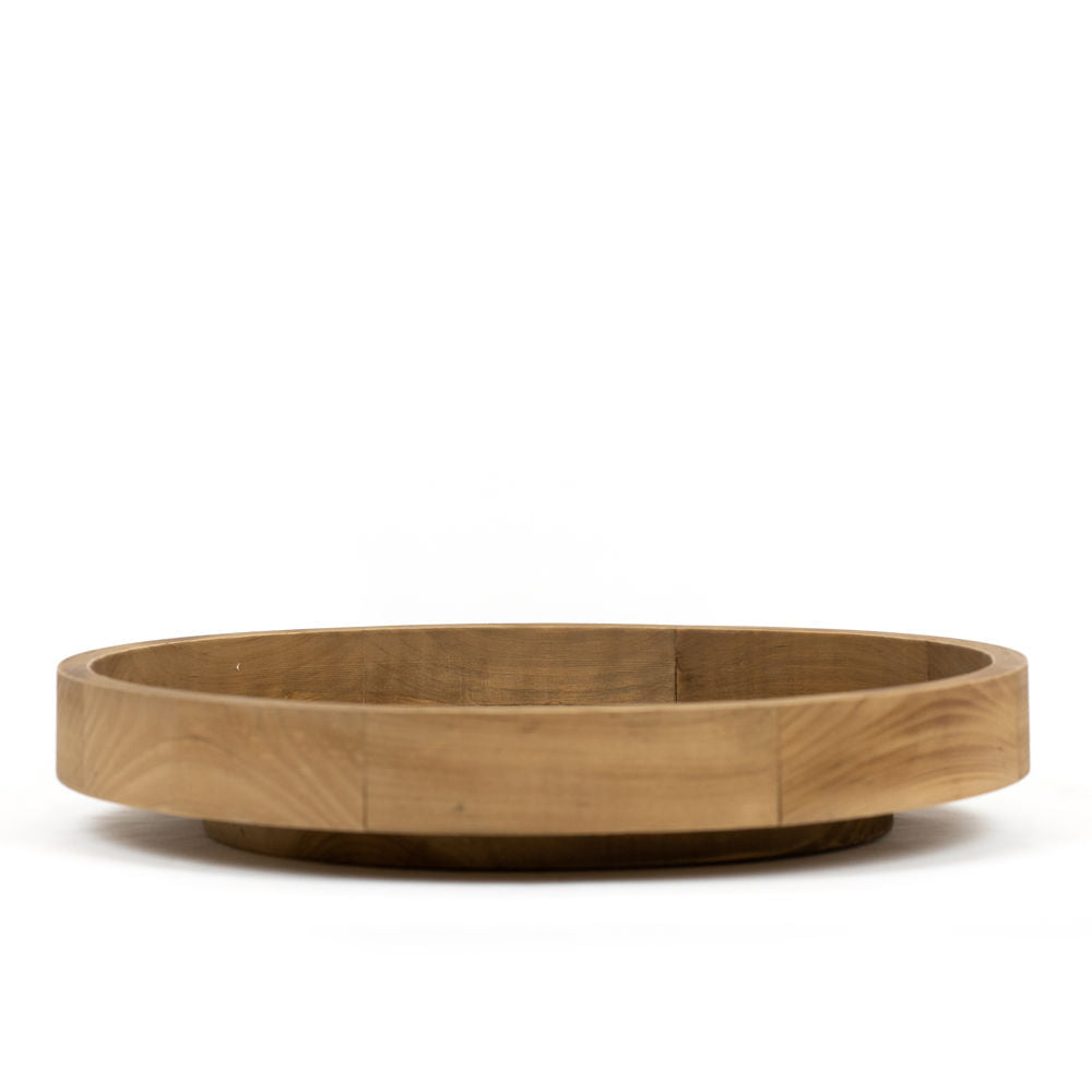 17" x 17" x 3" Wood Spin Tray (Natural, Black)