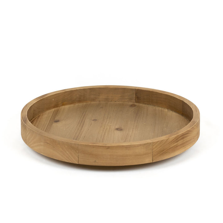 17" x 17" x 3" Wood Spin Tray (Natural, Black)
