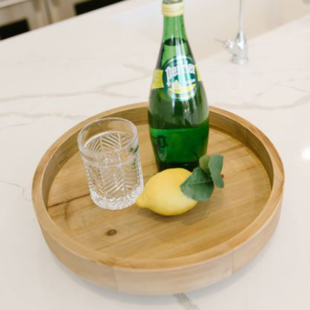 17" x 17" x 3" Wood Spin Tray (Natural, Black)
