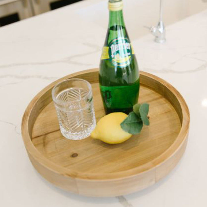 17" x 17" x 3" Wood Spin Tray (Natural, Black)