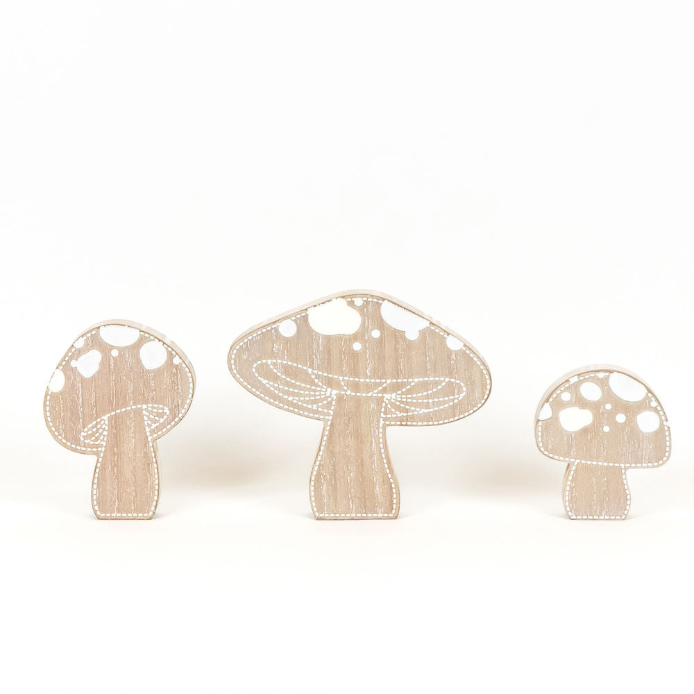 Reversible Wooden Mushroom Decor Set - 3 Pieces