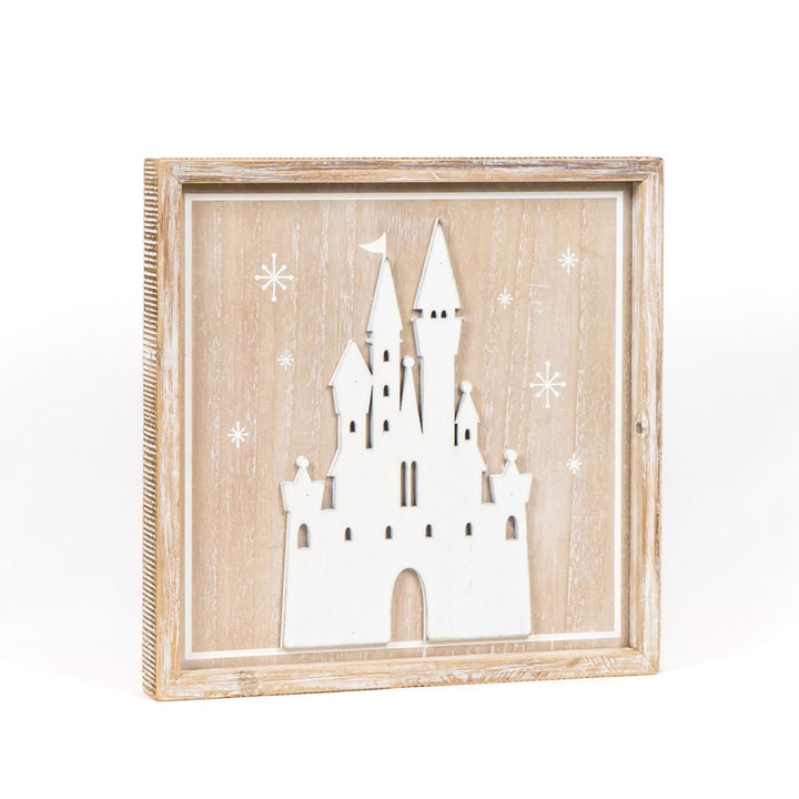 13" x 13" x 1.5" Reversible Wood Wall Art (HAUNTED/CASTLE)