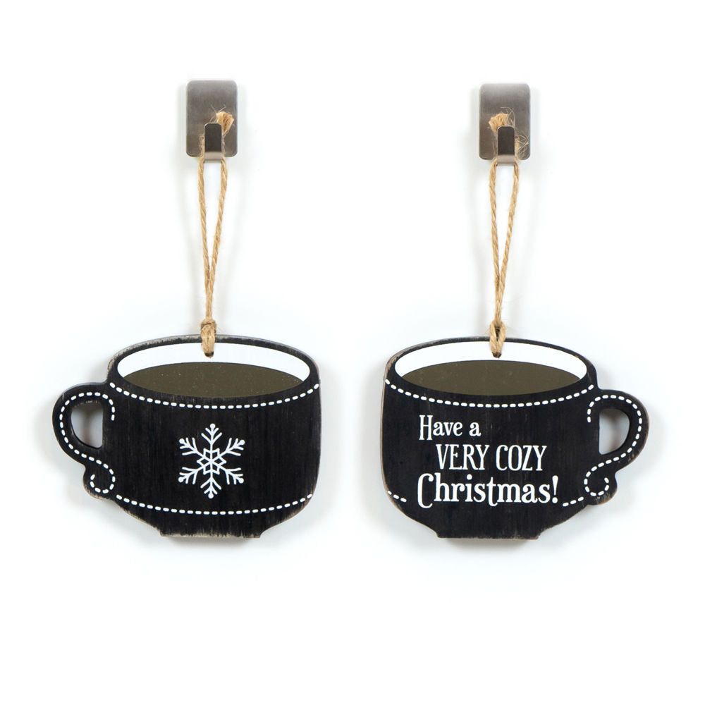 Wood Ornament Tag - COZY in Black, White & Red