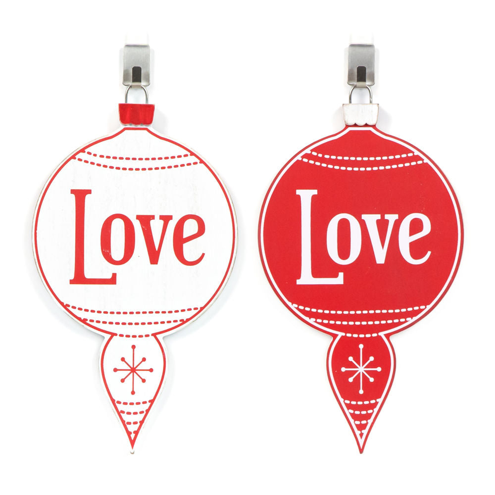 Love Wood Ornament - White & Red Mid-Century Decor