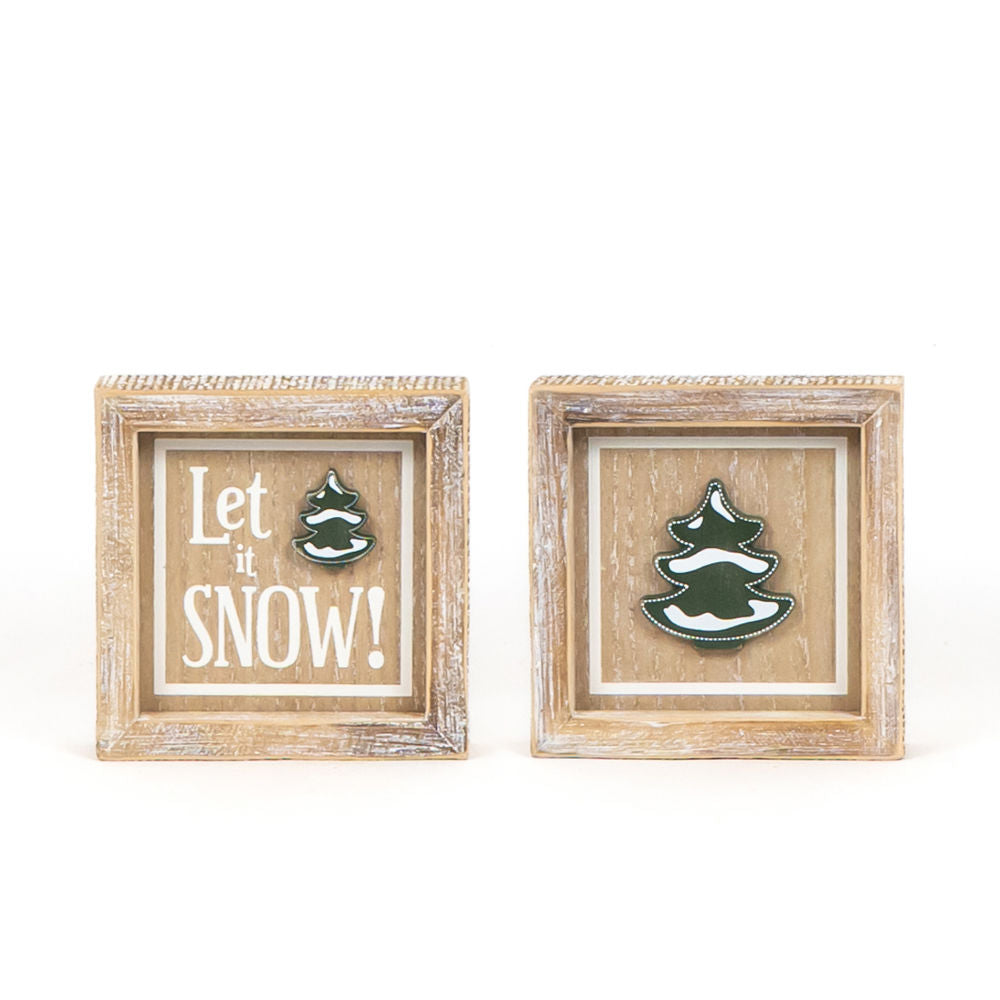 5x5 Reversible Wood Frame Sign - Snow/Tree Design