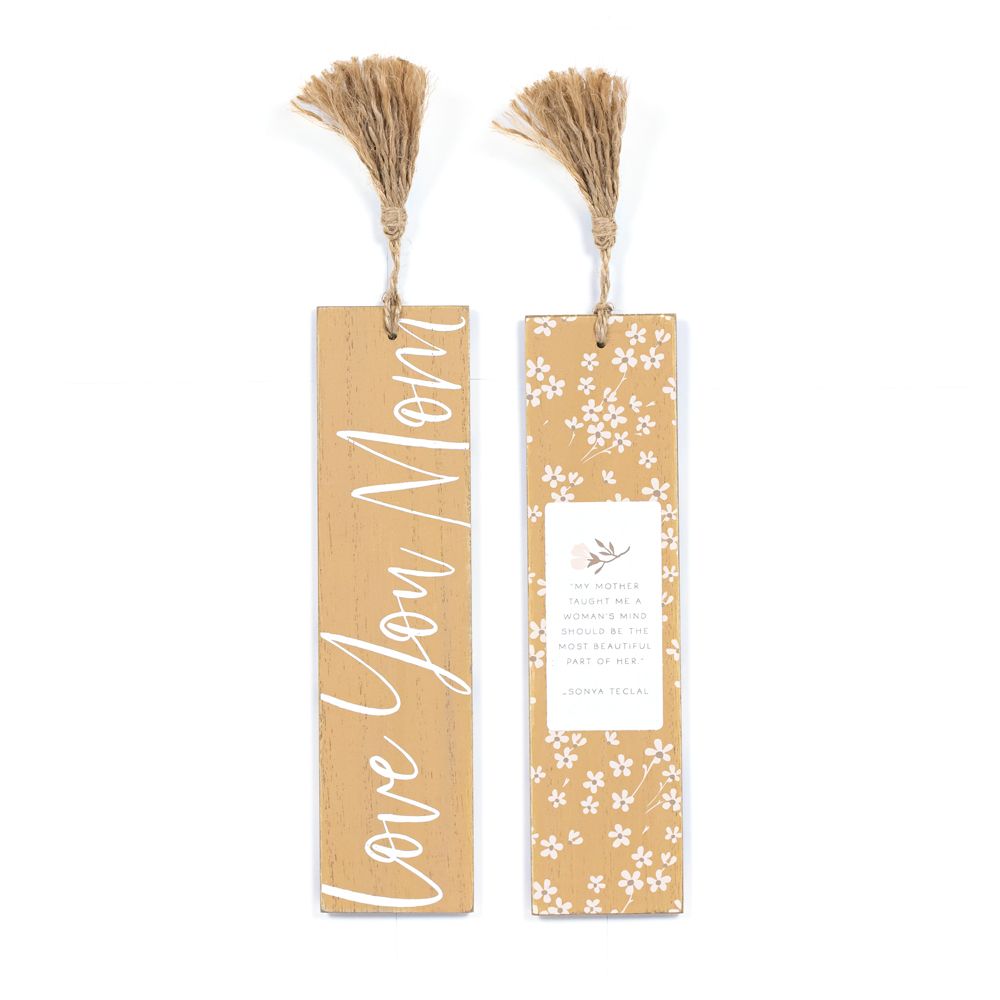 Love Mom Reversible Wood Bookmark with Tassel
