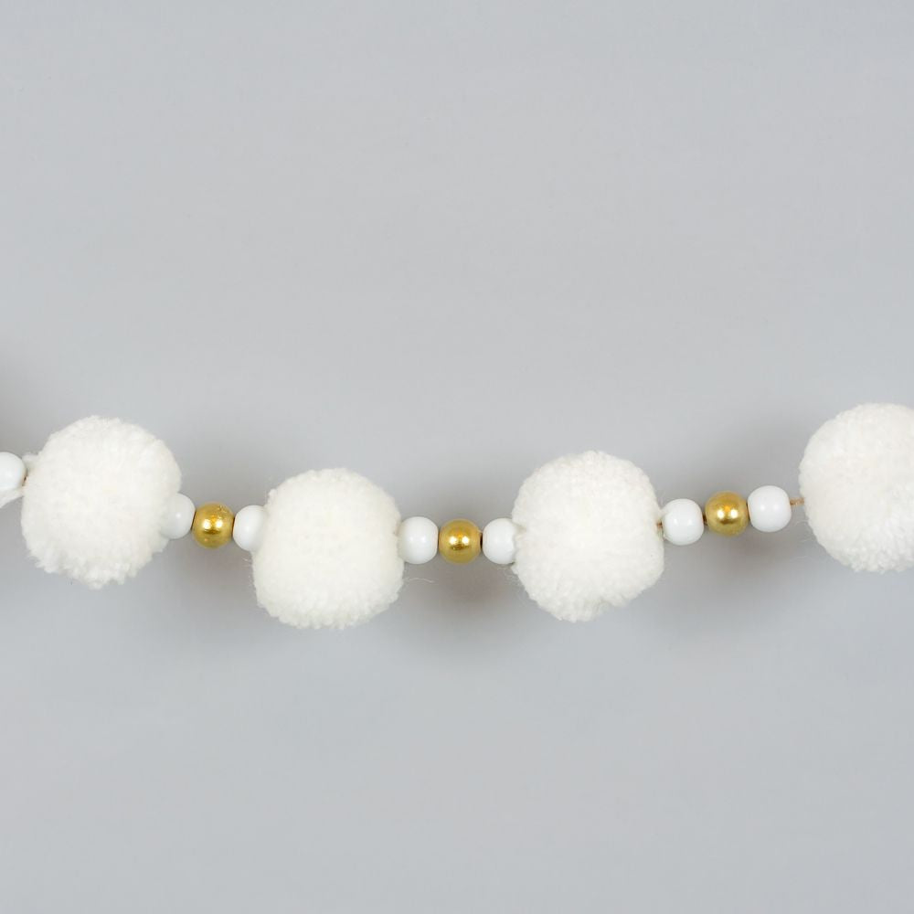 60" x 2" x 1.5" Wood Bead Pom Pom Garland