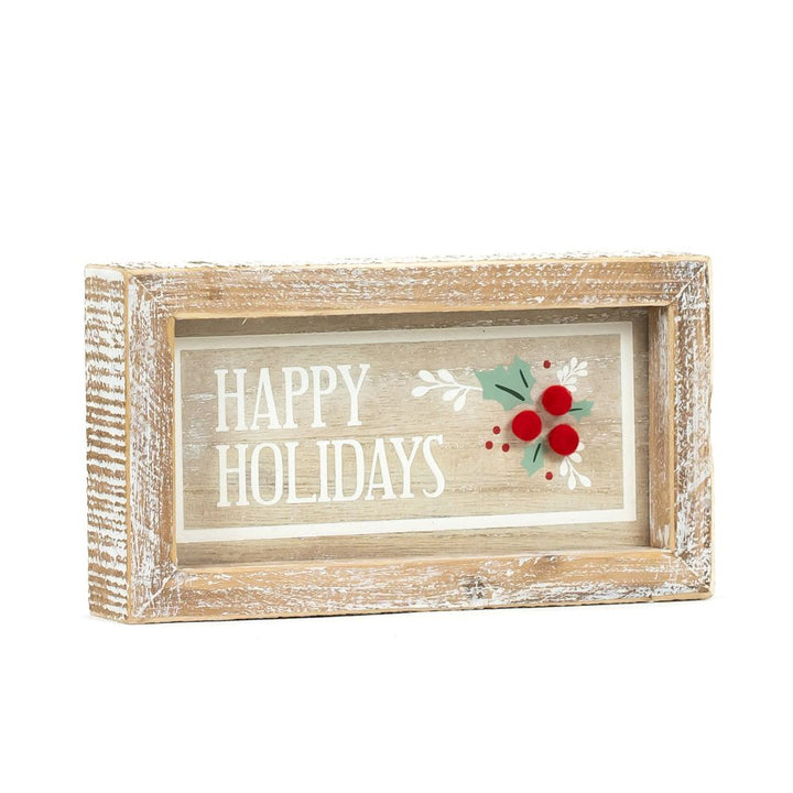 7" x 4" x 1.5" Reversible Wood Frame Sign (Happy Holidays / Love You).