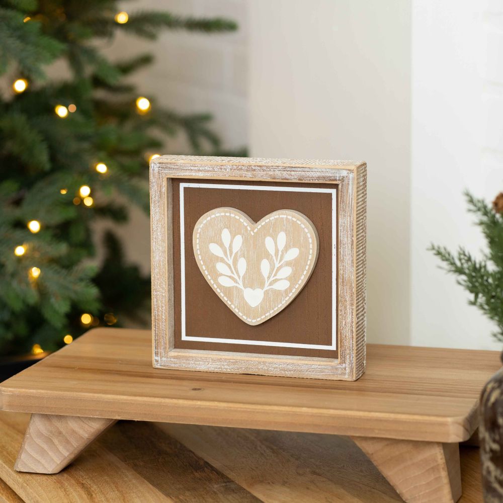 7" x 7" x 1.5" Reversible Wood Wall Art (Bell / Heart)