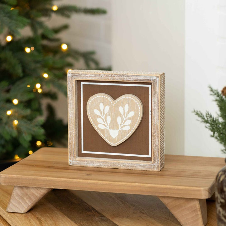 7" x 7" x 1.5" Reversible Wood Wall Art (Bell / Heart)