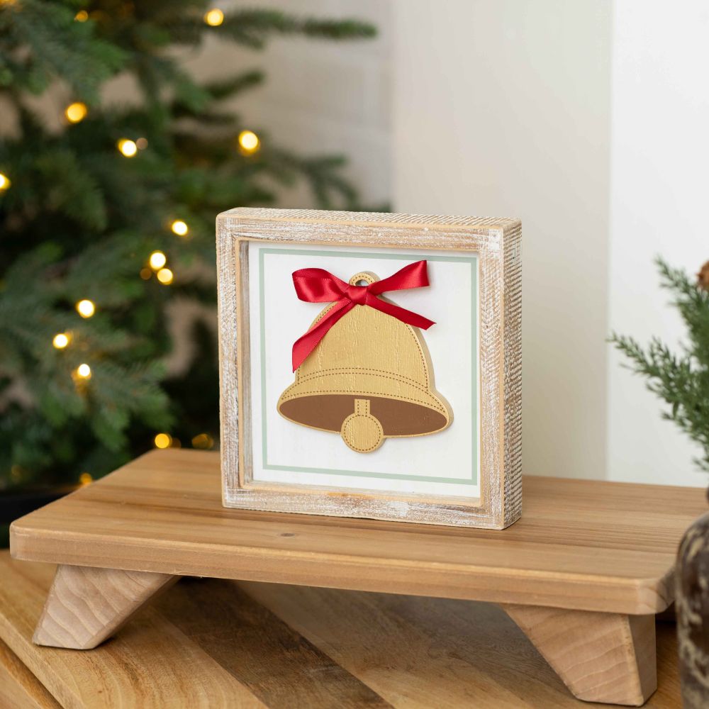 7" x 7" x 1.5" Reversible Wood Wall Art (Bell / Heart)