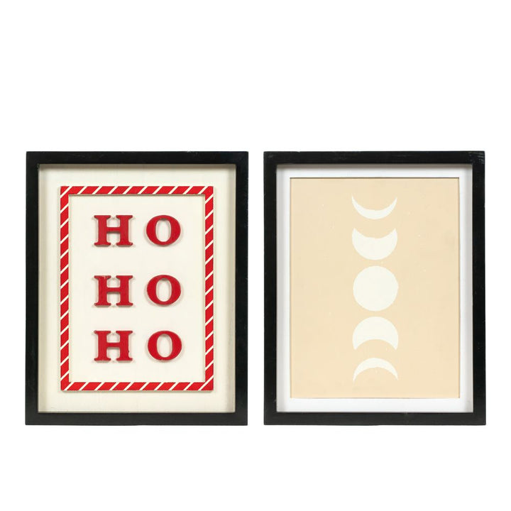 10" x 13" x 1.5" Reversible Wood Wall Art (Ho Ho Ho / Moon)