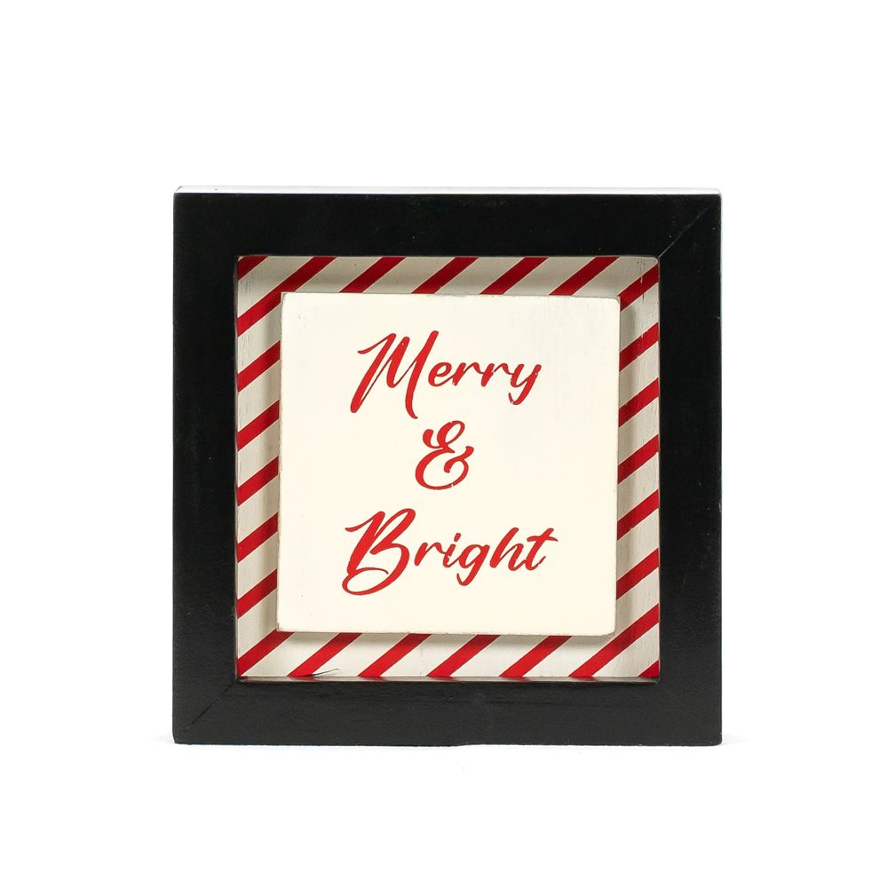 5" x 5" x 1.5" Reversible Wood Wall Art (Merry / Plant)