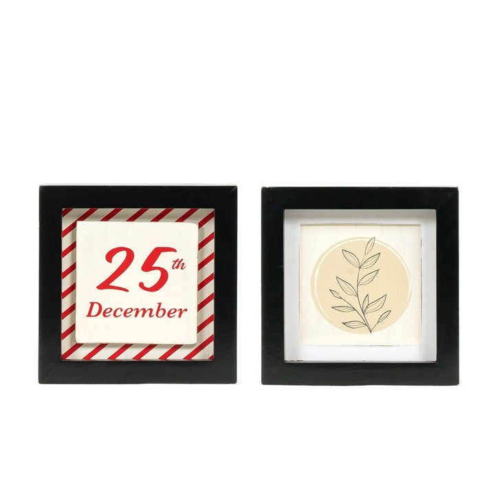 5" x 5" x 1.5" Reversible Wood Wall Art (December / Plant)
