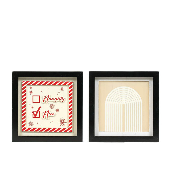 7" x 7" x 1.5" Reversible Wood Wall Art (Naughty / Rainbow)
